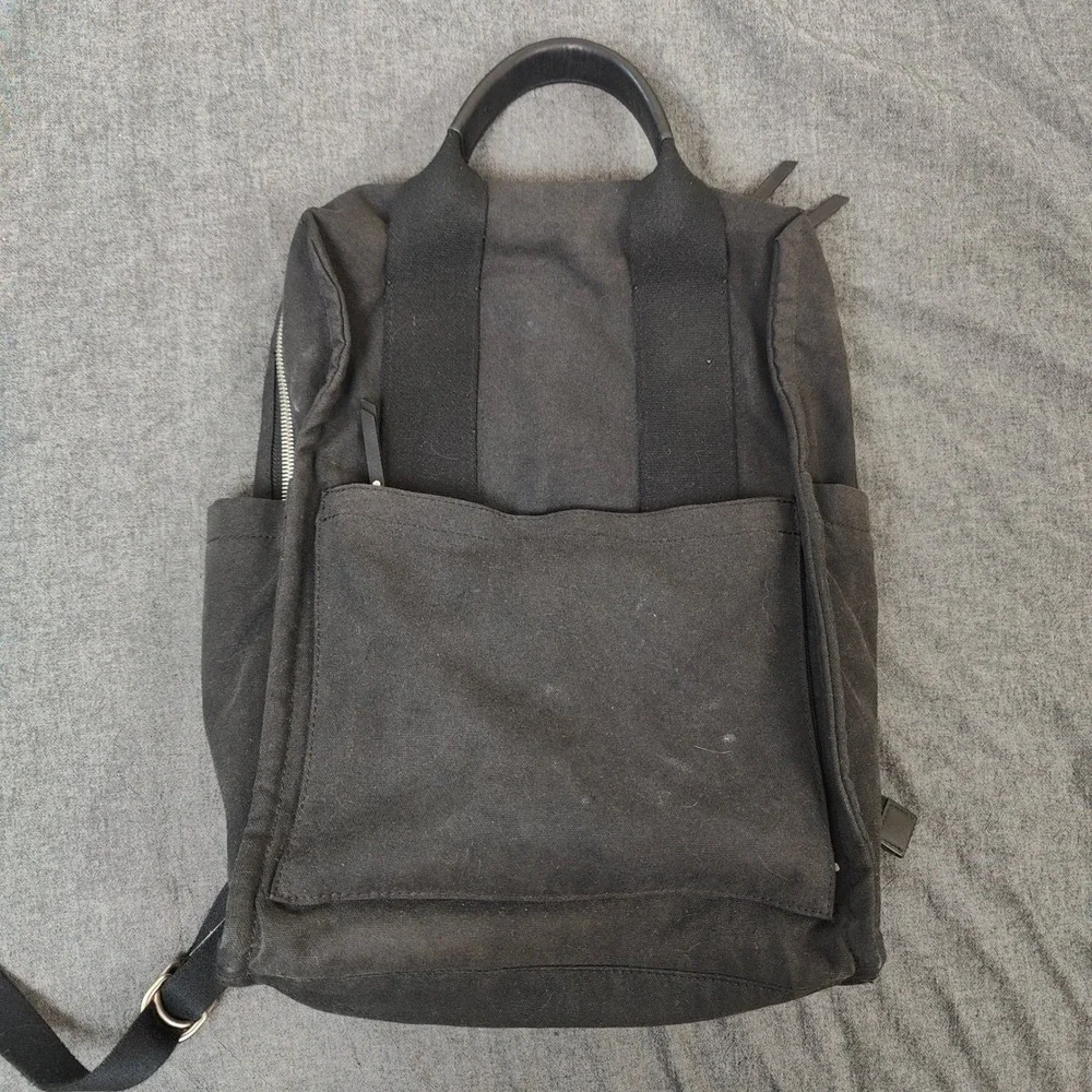 Quince‎ Canvas Backpack Unisex Black Leather Trim Minimalist Commuter Utility